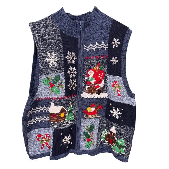 One Step Up Plus Ugly Sweater Vest Women's 3X Gray Patchwork Christmas Holiday - Picture 1 of 10